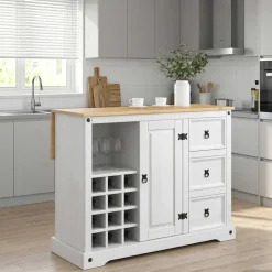VidaXL Keukenopslag met lade Wit en Honing Was 112 x 70 x 91,5 cm