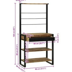 vidaXL Keukenrek Bruin en zwart 80 x 40 x 160 cm Massief Mango Hout