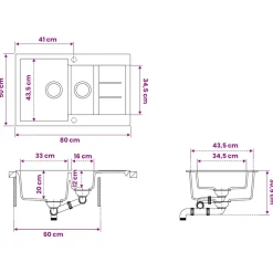 vidaXL Keukenspoelbak met dubbele bak Graniet 80 x 50 x 30.5 cm