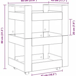 vidaXL Keuken Trolley Artisan Eiken 60 x 45 x 80 cm Bewerkt hout