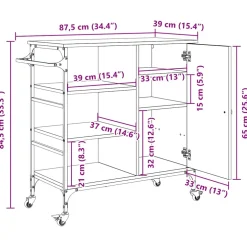 vidaXL Keuken Trolley Artisan Eiken 87.5 x 39 x 84.5 cm Bewerkt hout