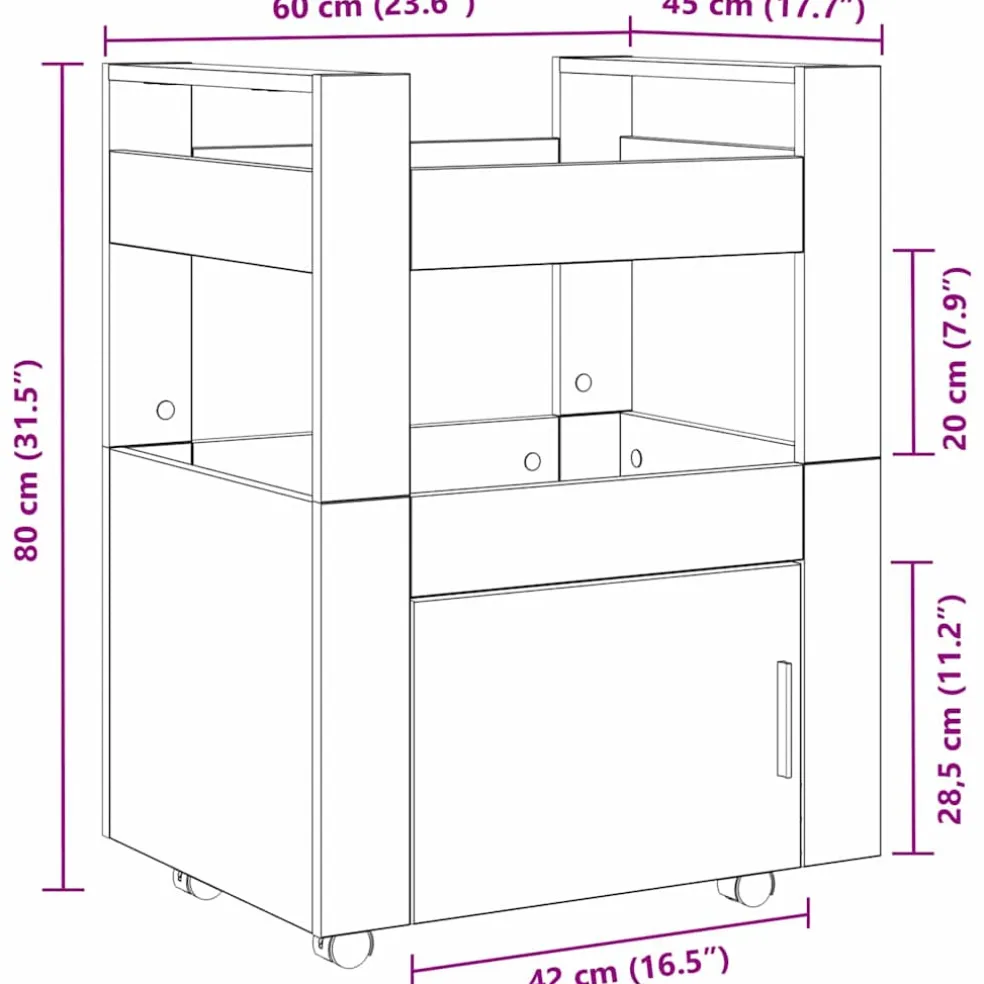 vidaXL Keuken Trolley artisanaal eikenkleurig 60 x 45 x 80 cm