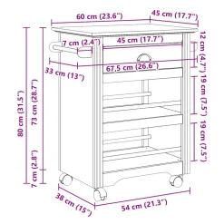 vidaXL Keukentrolley BODO 67,5x45x80 cm wit en bruin