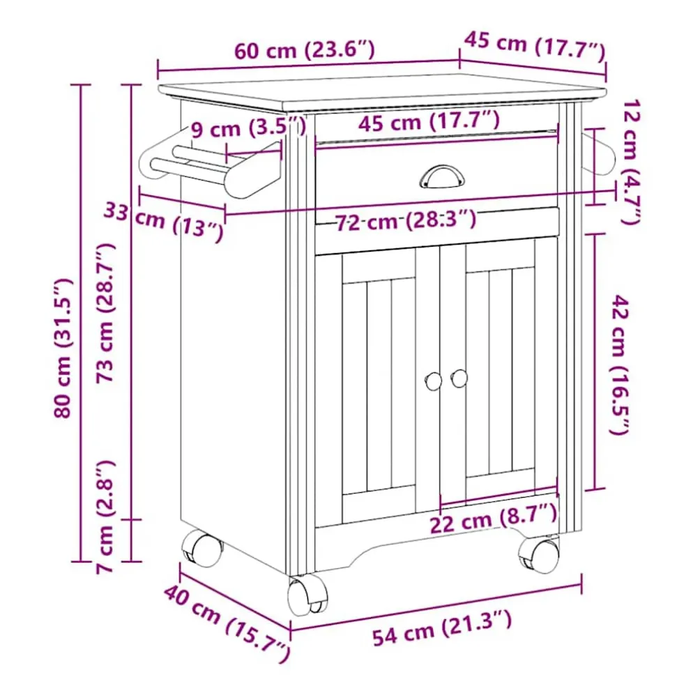 vidaXL Keukentrolley BODO 72x45x80 cm wit en bruin