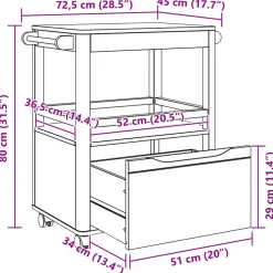 vidaXL Keuken Trolley FLORO Wasbruin 72,5 x 45 x 80 cm