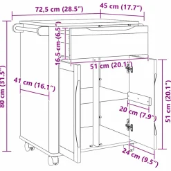 vidaXL Keuken Trolley FLORO Wasbruin 72,5 x 45 x 80 cm