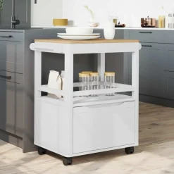 vidaXL Keuken Trolley FLORO Wit 72,5 x 45 x 80 cm Massief Vurenhout