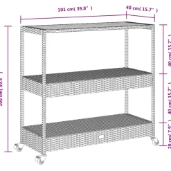 vidaXL Keukentrolley 3-laags poly rattan en massief acaciahout beige
