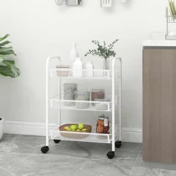 vidaXL Keukentrolley 3-laags 46x26x54 cm ijzer wit