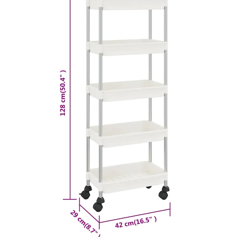 vidaXL Keukentrolley 5-laags 42x29x128 cm ijzer en ABS wit