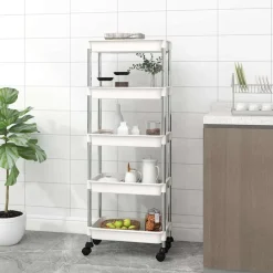 vidaXL Keukentrolley 5-laags 42x29x128 cm ijzer en ABS wit
