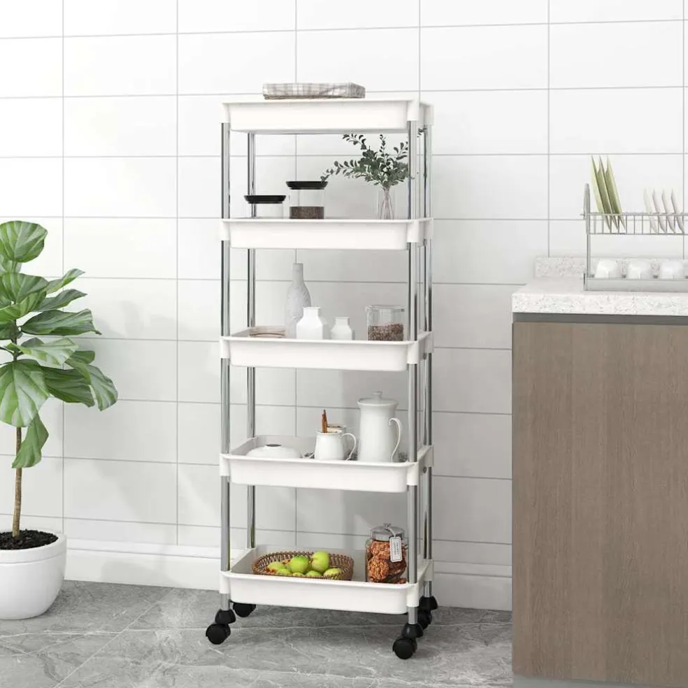 vidaXL Keukentrolley 5-laags 42x29x128 cm ijzer en ABS wit