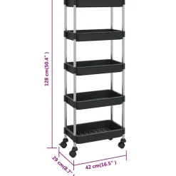 vidaXL Keukentrolley 5-laags 42x29x128 cm ijzer en ABS zwart