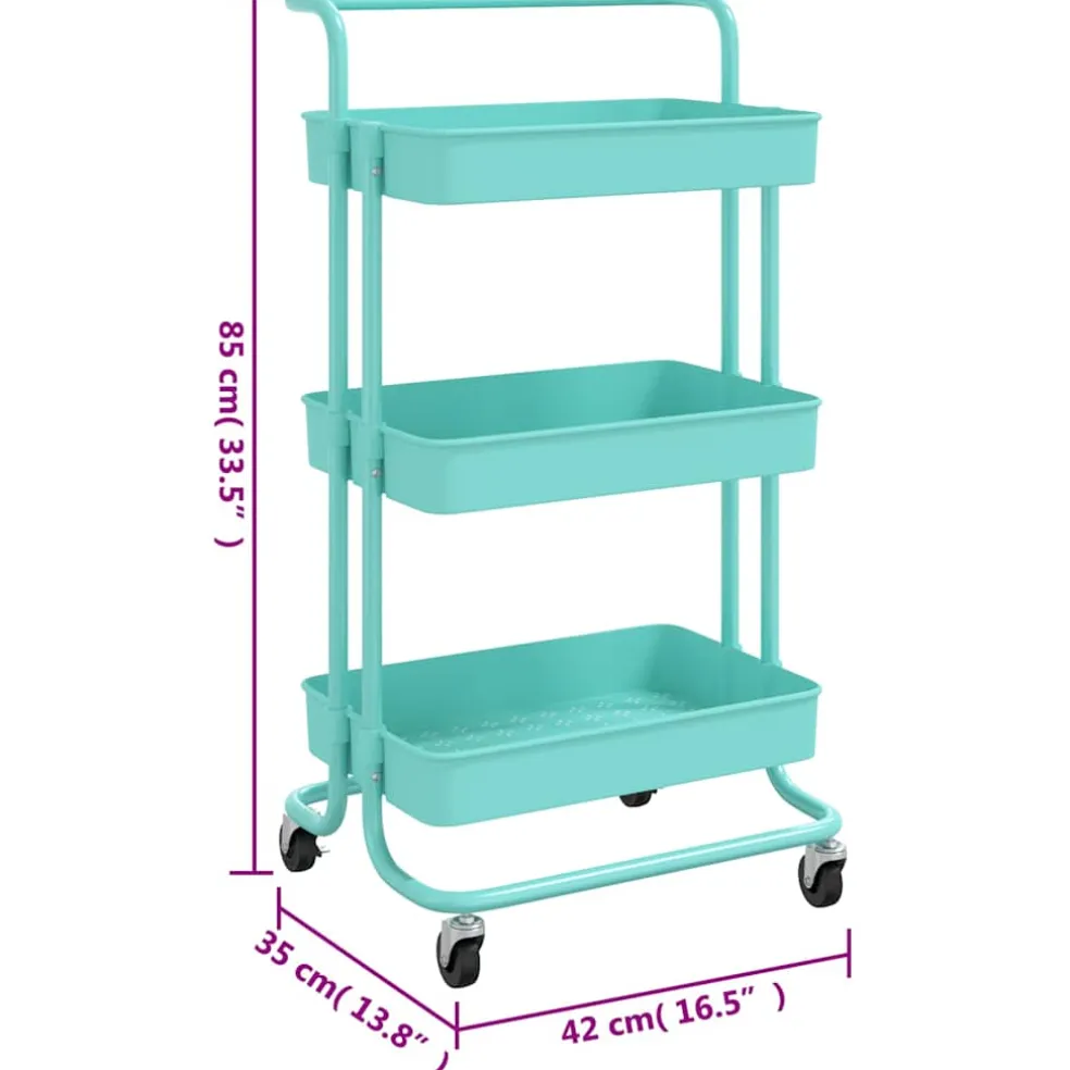 vidaXL Keukentrolley 3-laags 42x35x85 cm ijzer en ABS turquoise
