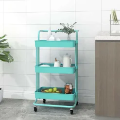 vidaXL Keukentrolley 3-laags 42x35x85 cm ijzer en ABS turquoise