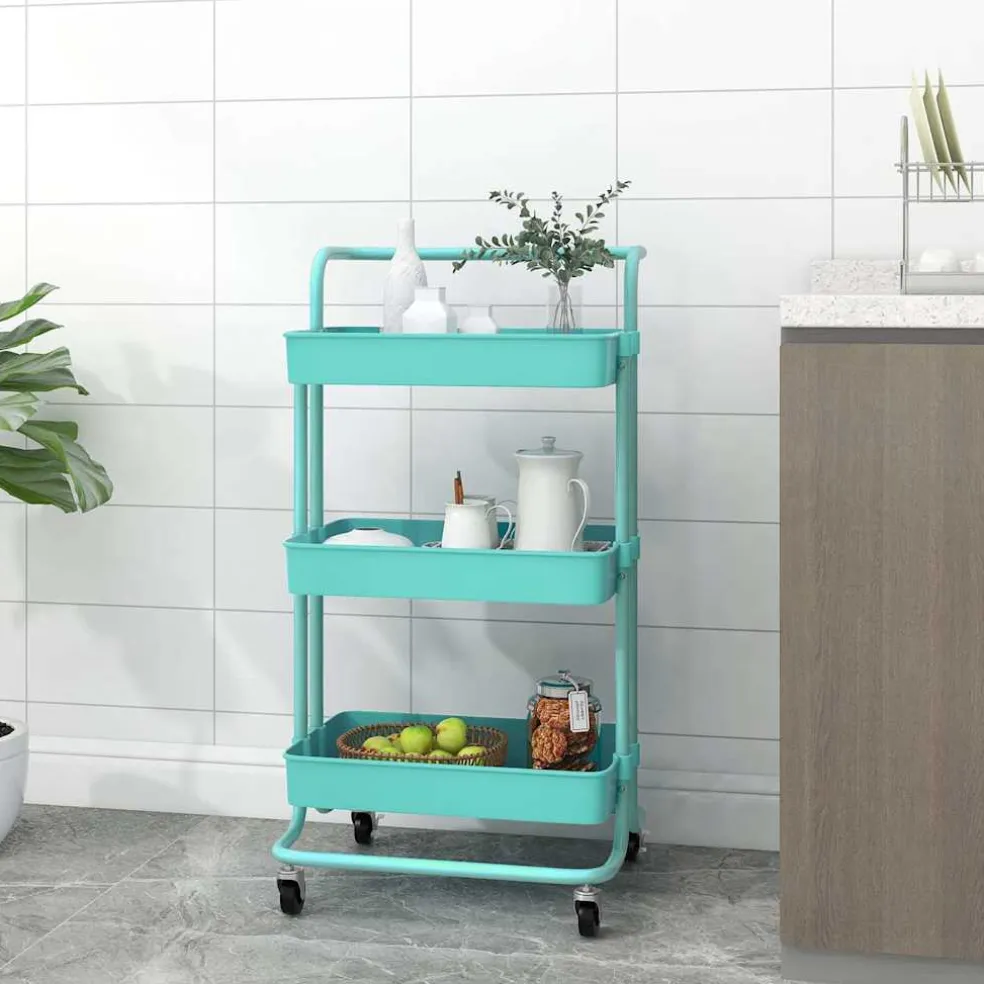 vidaXL Keukentrolley 3-laags 42x35x85 cm ijzer en ABS turquoise