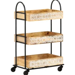vidaXL Keukentrolley 3-laags 46x30x76 cm massief mangohout