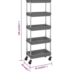 vidaXL Keukentrolley 5-laags 42x29x128 cm ijzer en ABS grijs