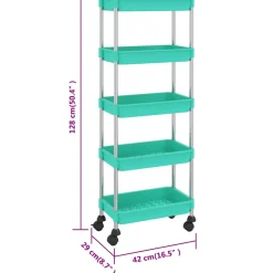 vidaXL Keukentrolley 5-laags 42x29x128 cm ijzer en ABS turquoise
