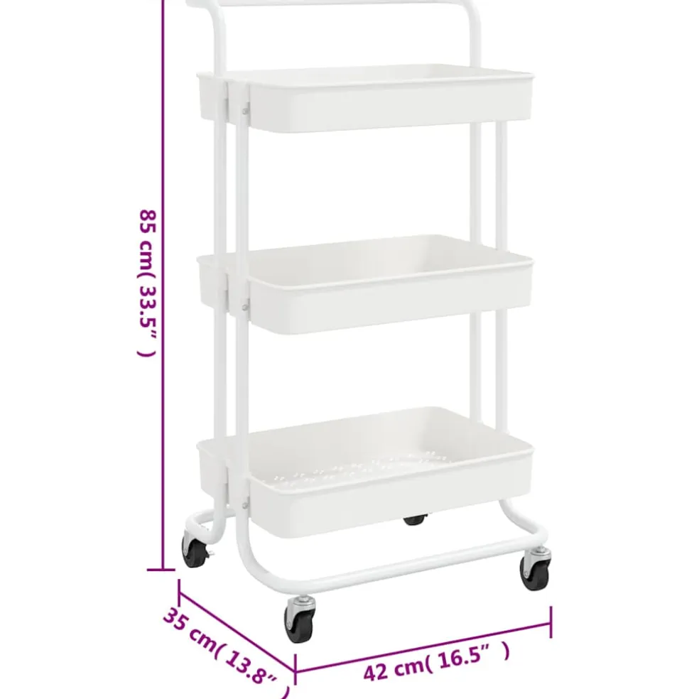 vidaXL Keukentrolley 3-laags 42x35x85 cm ijzer en ABS wit