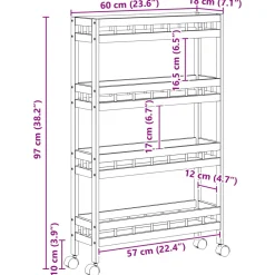 vidaXL Keukentrolley met Wielen Naturel 60 x 18 x 97 cm Bamboe