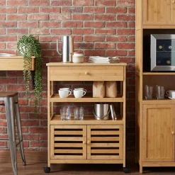 vidaXL Keukentrolley met Wielen Naturel 59,5 x 36 x 82 cm Bamboe
