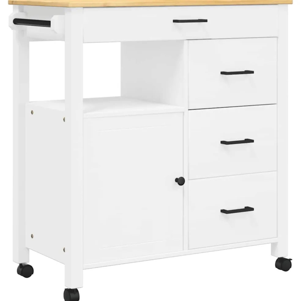 vidaXL Keukentrolley MONZA 84x40x88,5 cm massief grenenhout wit