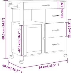 vidaXL Keukentrolley MONZA 84x40x88,5 cm massief grenenhout wit