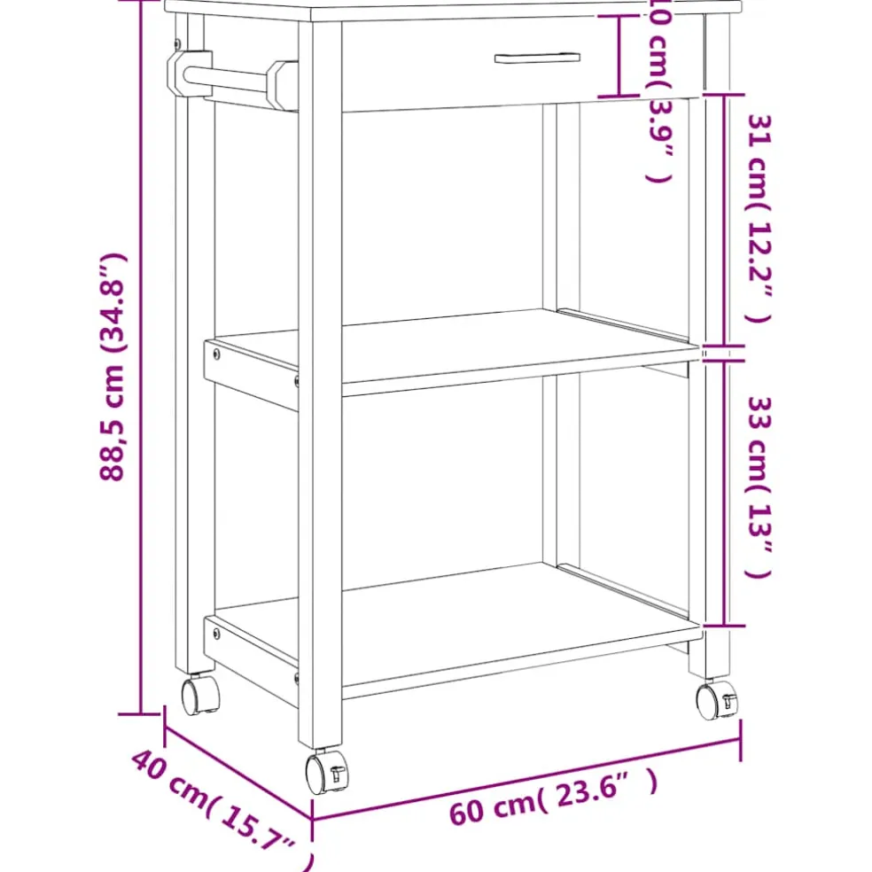 vidaXL Keukentrolley MONZA 60x40x88,5 cm massief grenenhout honingwas