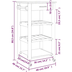 vidaXL Keukentrolley MONZA 48x40x88,5 cm massief grenenhout