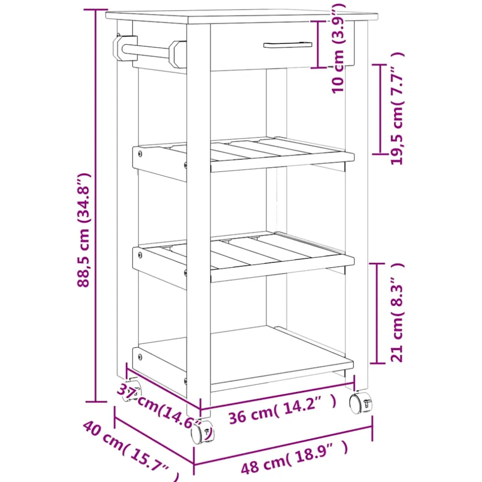 vidaXL Keukentrolley MONZA 48x40x88,5 cm massief grenenhout
