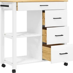 vidaXL Keukentrolley MONZA 84x40x88,5 cm massief grenenhout wit