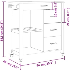 vidaXL Keukentrolley MONZA 84x40x88,5 cm massief grenenhout wit