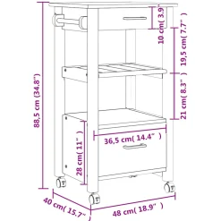 vidaXL Keukentrolley MONZA 48x40x88,5 cm massief grenenhout