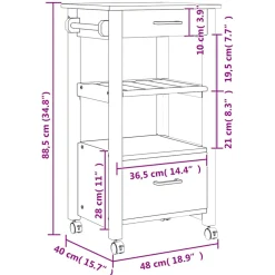 vidaXL Keukentrolley MONZA 48x40x88,5 cm massief grenenhout