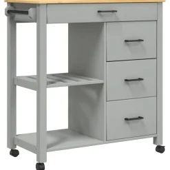 vidaXL Keukentrolley MONZA 84x40x88,5 cm massief grenenhout grijs