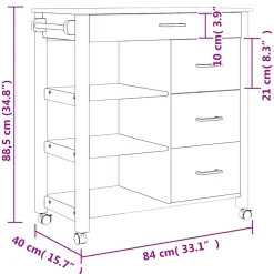 vidaXL Keukentrolley MONZA 84x40x88,5 cm massief grenenhout wit