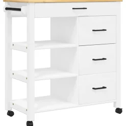vidaXL Keukentrolley MONZA 84x40x88,5 cm massief grenenhout wit