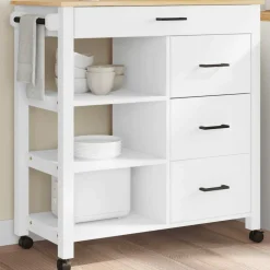 vidaXL Keukentrolley MONZA 84x40x88,5 cm massief grenenhout wit