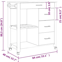 vidaXL Keukentrolley MONZA 84x40x88,5 cm massief grenenhout honingwas