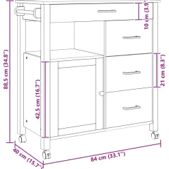 vidaXL Keuken Trolley MONZA Zwart 84 x 40 x 88,5 cm Massief Vurenhout