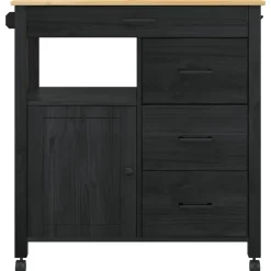 vidaXL Keuken Trolley MONZA Zwart 84 x 40 x 88,5 cm Massief Vurenhout