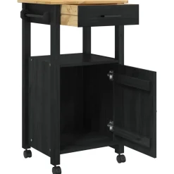 vidaXL Keuken Trolley MONZA Zwart 48 x 40 x 88,5 cm Massief Vurenhout