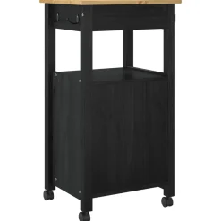 vidaXL Keuken Trolley MONZA Zwart 48 x 40 x 88,5 cm Massief Vurenhout
