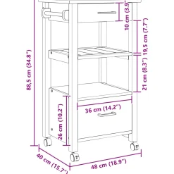 vidaXL Keuken Trolley MONZA Zwart 48 x 40 x 88,5 cm Massief Vurenhout