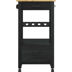 vidaXL Keuken Trolley MONZA Zwart 48 x 40 x 88,5 cm Massief Vurenhout