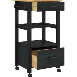 vidaXL Keuken Trolley MONZA Zwart 48 x 40 x 88,5 cm Massief Vurenhout