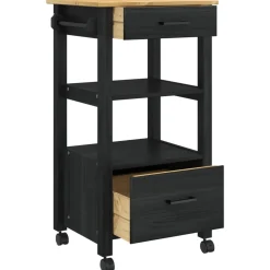 vidaXL Keuken Trolley MONZA Zwart 48 x 40 x 88,5 cm Massief Vurenhout