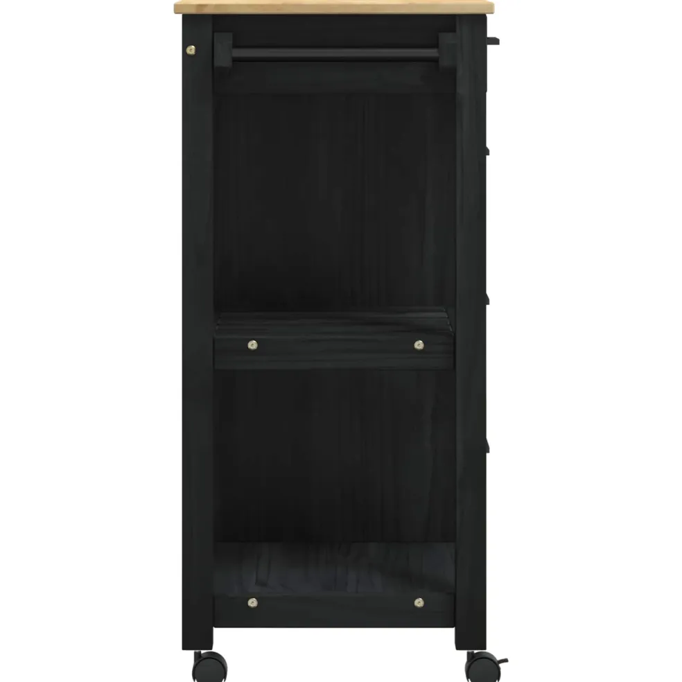 vidaXL Keuken Trolley MONZA Zwart 84 x 40 x 88,5 cm Massief Vurenhout