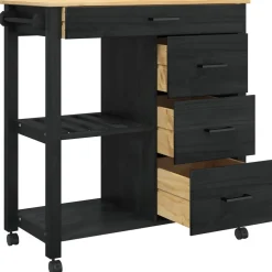 vidaXL Keuken Trolley MONZA Zwart 84 x 40 x 88,5 cm Massief Vurenhout